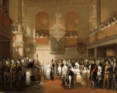 Äktenskap mellan Leopold I av belgarna och prinsessan Louise av Orléans på Château de Compiègne, Au av Joseph Desire Court