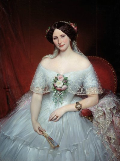 Porträtt av Madame Pouchet Hon är hustru till doktorn Archimede Pouchet, vän till Gustave Flaubert. Målning av Joseph Court (1797-1865) 1849 sön. 0,97x1,3 m Rouen, musee des Beaux Arts - Porträtt av Madame Pouchet, hustru till läkaren Archimede Pouchet av Joseph Desire Court
