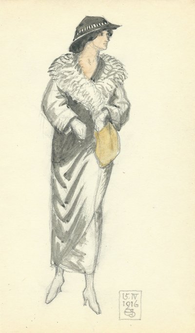 Fashionable Lady, 15.IV.1916, 1916 (penna & bläck och wc på papper) av Joseph Edward Southall