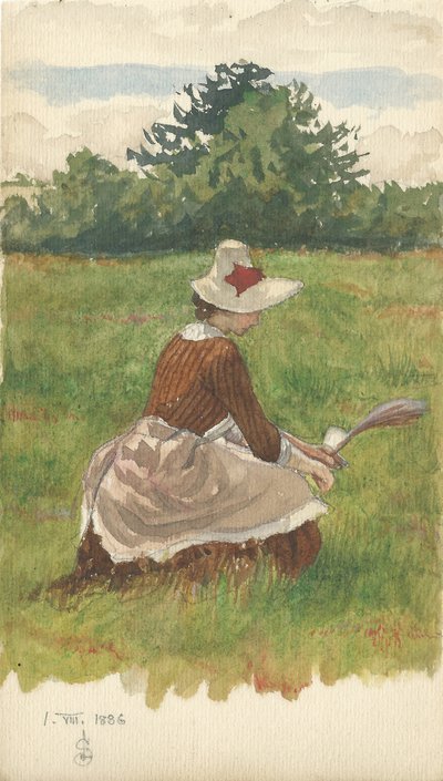 Kvinna som samlar strandgräs 1.VIII.1886, 1886 (penna och wc på papper) av Joseph Edward Southall