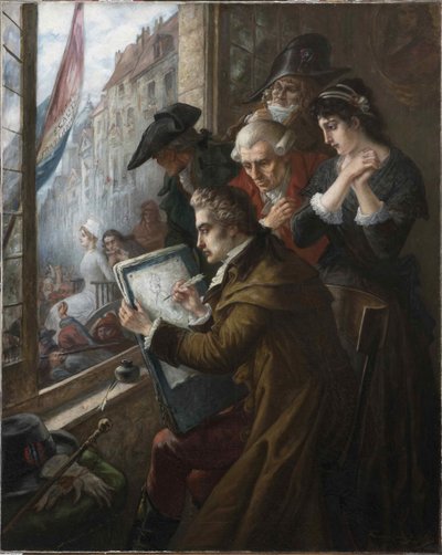 Målaren Jacques-Louis David som ritade Marie-Antoinette ledde till hennes avrättning, 1793, 1900. av Joseph Emanuel Van Den Bussche