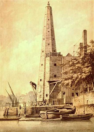 The Old Water Tower i York Buildings, Whitehall, 20 maj 1791 (bläck & tvätt) av Joseph Farington