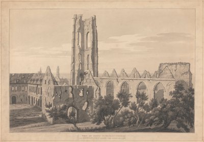 Utsikt över St. Nicholas Church i Valenciennes efter belägringen av Joseph Farington