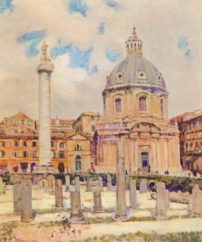 Rom: Trajanus forum (färglitografi) av Joseph Felix Bouchor