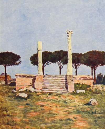 Rom: Ostia, Piazza dei Corporatori (färglitografi) av Joseph Felix Bouchor