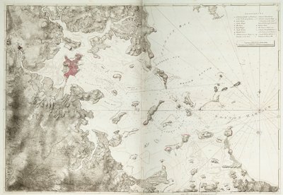 Ett sjökort över Bostons hamn av Joseph Frederick Wallet DesBarres