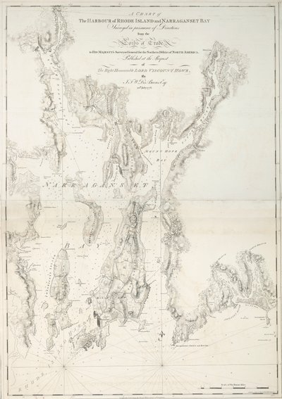 Ett sjökort över Rhode Islands hamn och Narraganset Bay av Joseph Frederick Wallet DesBarres
