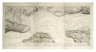En plan över Quebec och dess omgivningar med försvarsanläggningar, ca 1781 (kolorerad gravyr) av Joseph Frederick Wallet DesBarres