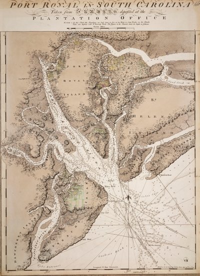 Karta över Port Royal i South Carolina, Amerikas förenta stater av Joseph Frederick Wallet DesBarres
