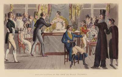 Engelska besökare på Café de Mille Colonnes (gravyr i färg) av Joseph Grego