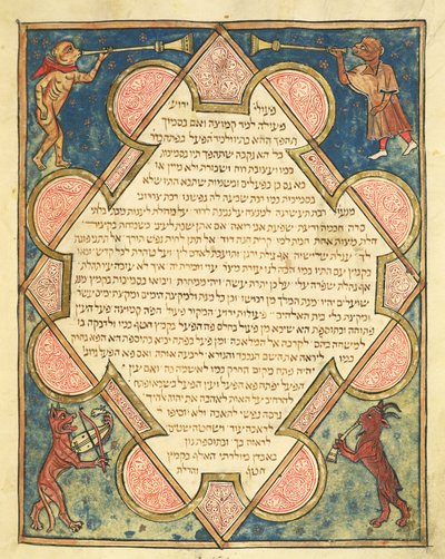Djurmusiker, illustration från den judiska Cervera-bibeln, 1299 av Joseph Ha Zarefati