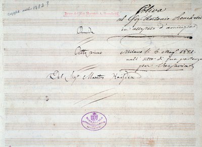 Första sidan av musikpartitur av menuetten i Armida av J Haydn (1821) av Joseph Haydn