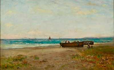 Tending the Boats, Ayrshire Coast (olja på duk) av Joseph Henderson