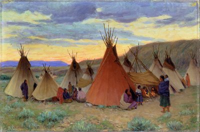 Kväll på Crow Reservation, Montana (olja på duk) av Joseph Henry Sharp