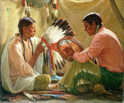 War Bonnet Song (olja på duk) av Joseph Henry Sharp