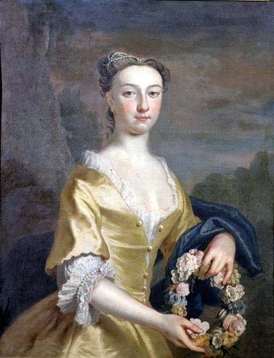 Porträtt av en dam som håller en blomkrans av Joseph Highmore