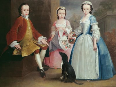 Sara, Anna och Evan Davies med sin hund av Joseph Highmore