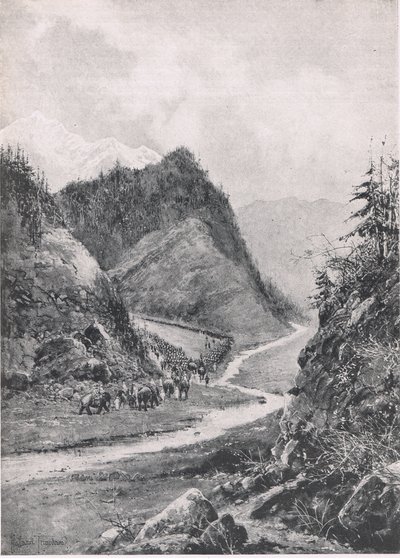 Afghanistan: Kabulkolonnens marsch till Khandahar, augusti 1880, illustration från British Battles on Land and Sea, 1915 av Joseph Holland Tringham