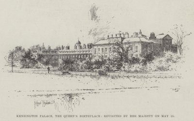 Kensington Palace, drottningens födelseort, besökt av Hennes Majestät den 15 maj. av Joseph Holland Tringham