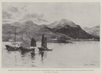 Rysslands senaste krav i Kina, Shan Hai Kwan, som begärts för att förbinda Peking med Manchuriska järnvägen. av Joseph Holland Tringham