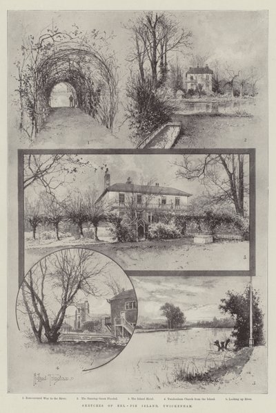 Skisser av Eel-Pie Island, Twickenham av Joseph Holland Tringham