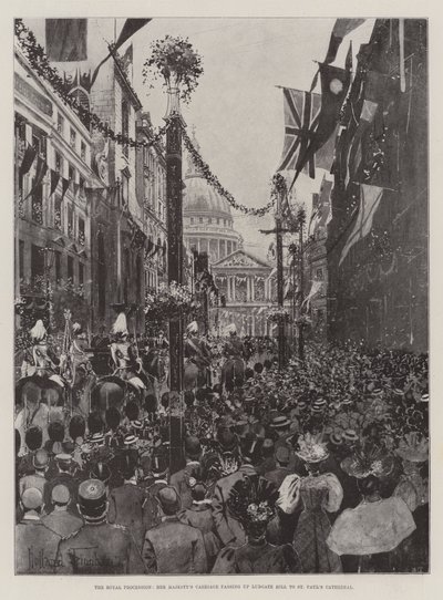 Den kungliga processionen, Hennes Majestäts vagn som passerar uppför Ludgate Hill till St Paul