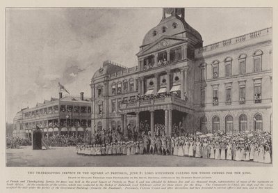 Tacksägelsegudstjänsten på torget i Pretoria, 8 juni, Lord Kitchener uppmanar till Three Cheers for the King av Joseph Holland Tringham