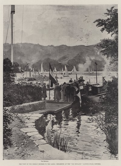 Den tyske kejsarens besök i sjöarna, på väg ombord på Old England Landing-Stage, Bowness av Joseph Holland Tringham