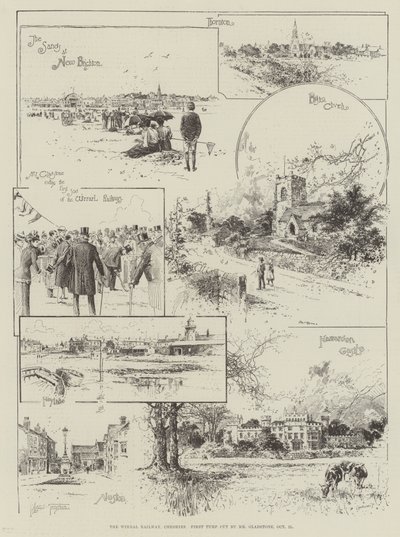 Wirral Railway, Cheshire, första gräsmattan klippt av Gladstone, 21 oktober. av Joseph Holland Tringham