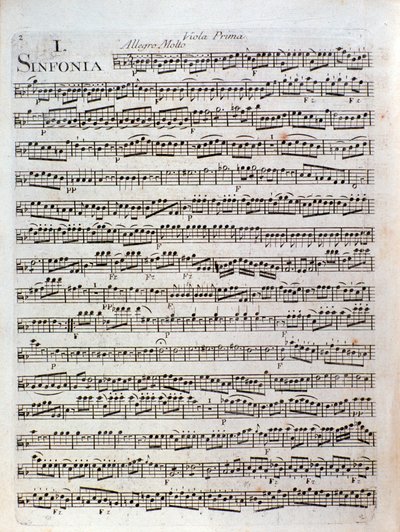 Sida med partitur av symfoni i ut dur av Pleyel av Joseph Ignace Pleyel