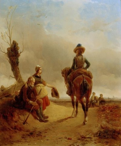 Landskap med en barock ridsportscen av Joseph Jodocus Moerenhout