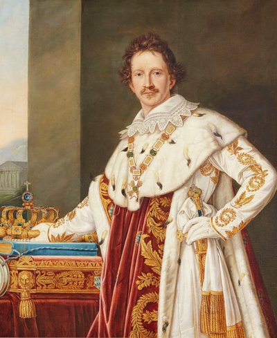 Porträtt av Ludwig I av Bayern 1786-1868 i smörjdräkt. av Joseph Carl Stieler