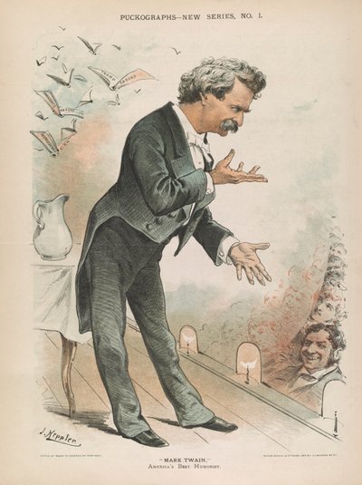 Mark Twain, USA:s bästa humorist, ca 1885 (litho) av Joseph Keppler