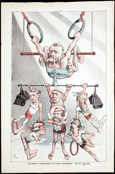 Puck vill ha "A Strong Man at the Head of the Government" - But Not This Kind, 1880 av Joseph Keppler