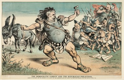 Den demokratiske Simson och de republikanska filistéerna, från Puck av Joseph Keppler