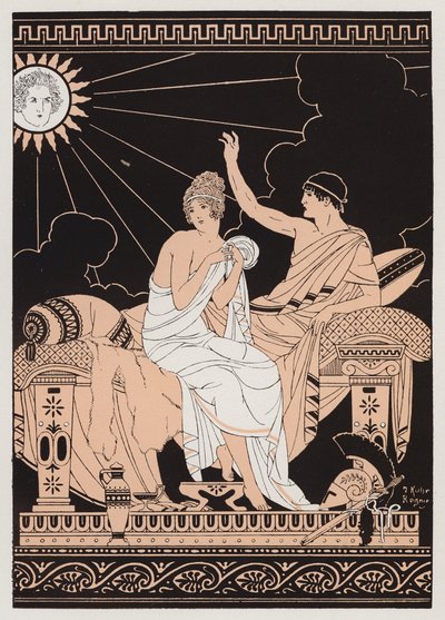 Afrodite och Eros (färglitografi) av Joseph Kuhn-Regnier