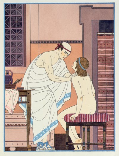 A Throat Examination, illustration från "The Complete Works of Hippocrates", 1932 av Joseph Kuhn Regnier