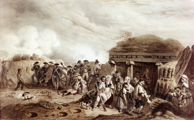 Basstans kamp motsätter sig fransmännen som befallts av general Moncey mot spanjorerna. Konfrontationen ägde rum i Bastandalen den 24 juli av Joseph Louis Hippolyte Bellange