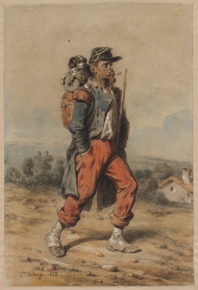 Soldat med hund av Joseph Louis Hippolyte Bellange