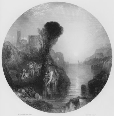Bacchus och Ariandne, från bilden i Nationalgalleriet (gravyr) av Joseph Mallord William (after) Turner