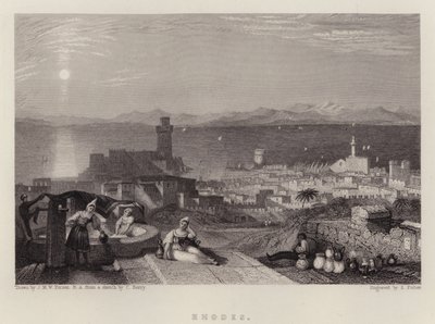 Rhodos (färg litho) av Joseph Mallord William (after) Turner