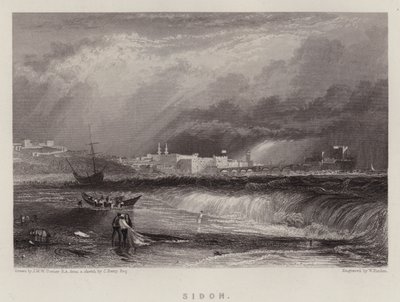 Sidon (färg litho) av Joseph Mallord William (after) Turner