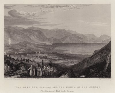 Döda havet, Jeriko och Jordans mynning, Moabs berg i fjärran (färg litho) av Joseph Mallord William (after) Turner