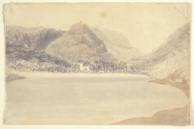 Grassmere Lake and Church (akvarell över penna på papper) av Joseph Mallord William (attr.to) Turner