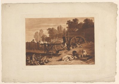 Bondgård med tupp, höns och grisar Gårdsgården med hanen Landskapsstudier (serietitel) Liber Studiorum (serietitel) av Joseph Mallord William Turner