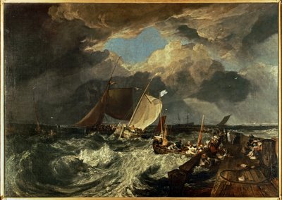Calais pir med franska fiskare som förbereder sig för att gå till sjöss: Ett engelskt paket anländer ... (målning på duk) av Joseph Mallord William Turner