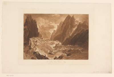 Utsikt över Mer-de-Glace-glaciären vid Mont Blanc Mer de Glace - Chamouni-dalen - Savojen (titel på objekt) Landskapsstudier (serietitel) Liber Studiorum (serietitel) av Joseph Mallord William Turner