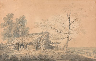 Landskap med lada, ca 1795 (grafit & tvätt på papper) av Joseph Mallord William Turner