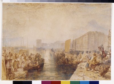 Le Havre: Sunset (akvarell förstärkt med penna och rött bläck på vitt papper) av Joseph Mallord William Turner