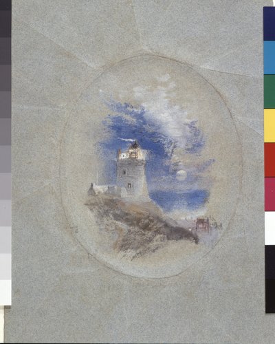 Lowestoffe Lighthouse (gouache på blått papper) av Joseph Mallord William Turner